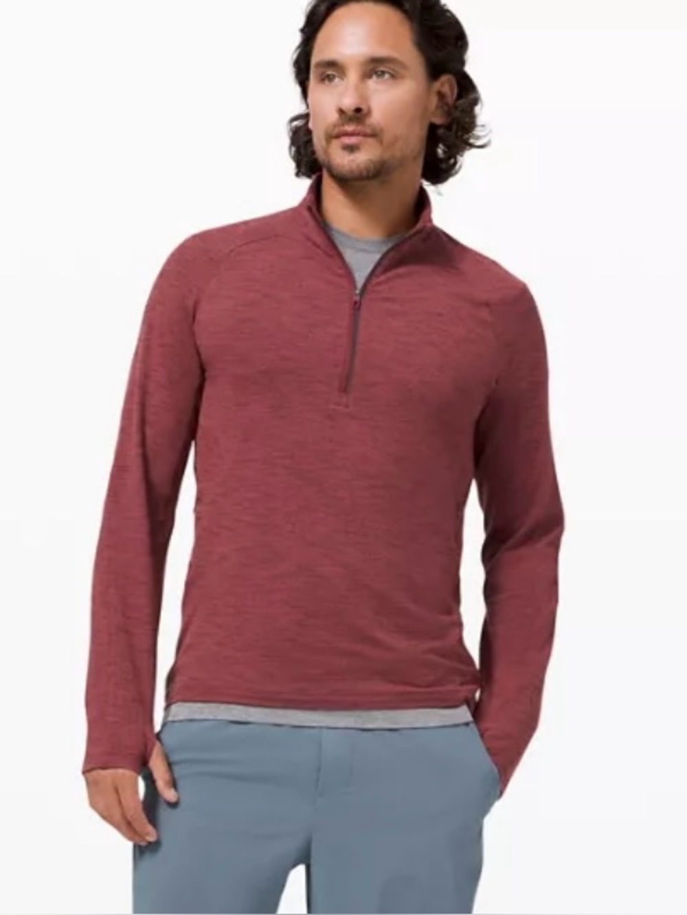 Lululemon Men's Surge  Half-Zip Pullover - Heathered Brick Red